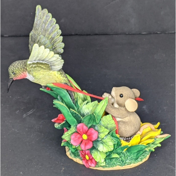 Fitz & Floyd Charming Tails Hang’in Tight To Summer Fun Mouse & Hummingbird RARE - Picture 3 of 7